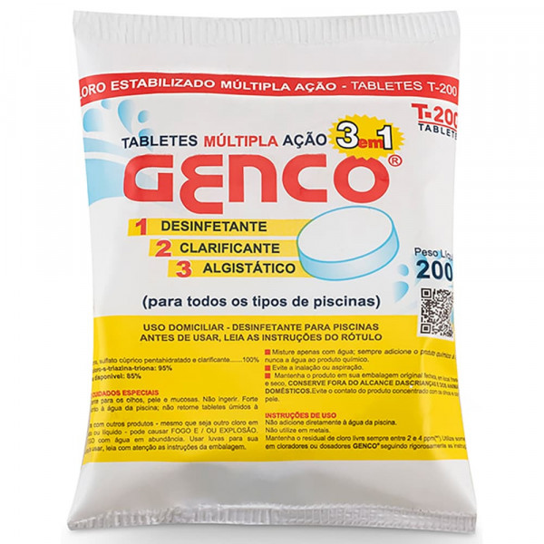 Pastilhas Tabletes Cloro Multipla Ação 3 em 1 T-200 Genco 200gr